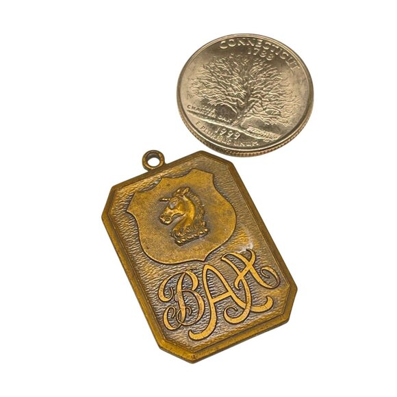 Koch Vintage Brass Unicorn Horse Emblem Pendant With BAX Script Inscription - Picture 6 of 6